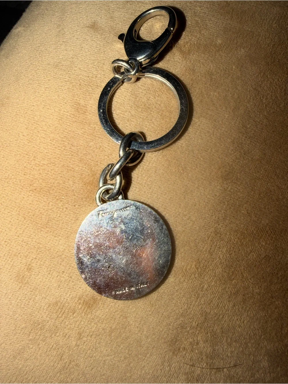 Salvatore Ferragamo Silver Tone Motorcycle Medallion Keychain